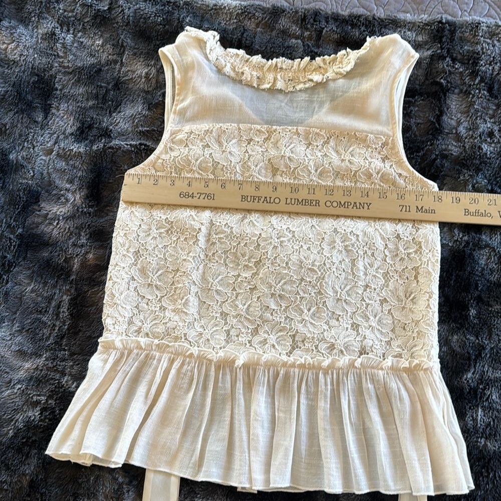 New! Adiva Ivory Lacey Top Back Neck Tie Closure Size Large Boho Frilly Feminine